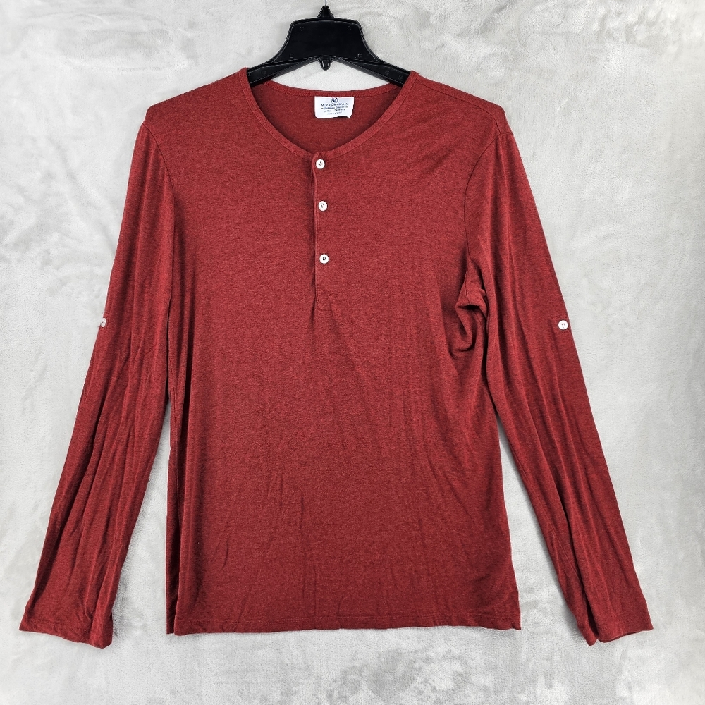 Mizzen‎ Main Mens Large Easy Henley Long Sleeve Soft Rayon Red